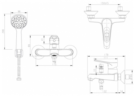 Смеситель для ванны с душем Bravat Drop F64898C-B фото