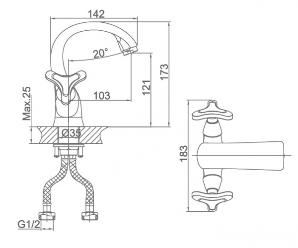 Смеситель для раковины двухвентильный D&K Goethe Hessen DA1382141 фото