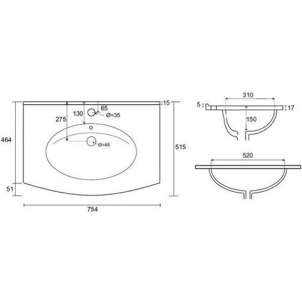 Раковина Cezares Comfort 75 50132 фото