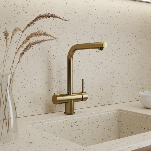Смеситель для кухни под фильтр WasserKRAFT A8987 с выдвижной лейкой, матовое золото фото