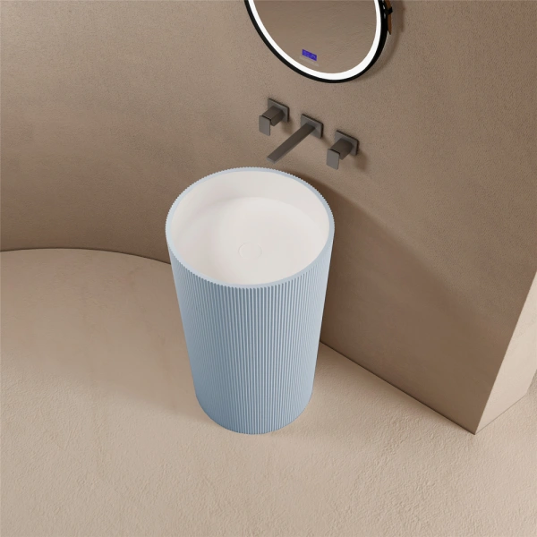 Напольная раковина из искусственного камня Abber Stein AS2501Blau 50x50 голубая фото