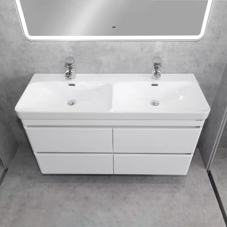 Тумба с двойной раковиной Comforty Енисей-120 00-00022406CF белый глянец фото