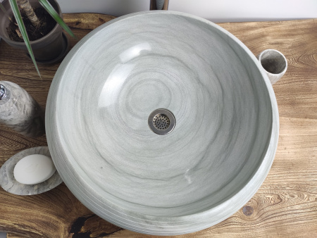 Раковина из камня андезит Indo Donut Blue Medium Alur DA-00153 фото