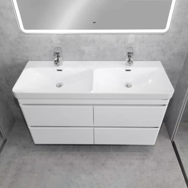 Тумба с двойной раковиной Comforty Енисей-120 00-00022406CF белый глянец фото