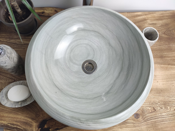 Раковина из камня андезит Indo Donut Blue Medium Alur DA-00153 фото