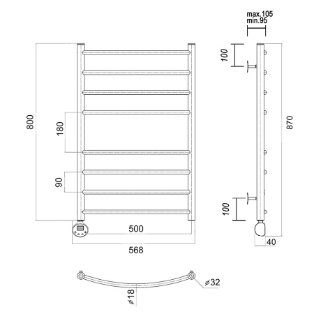 Полотенцесушитель электрический Domoterm Калипсо   Калипсо П8 500х800 EL фото
