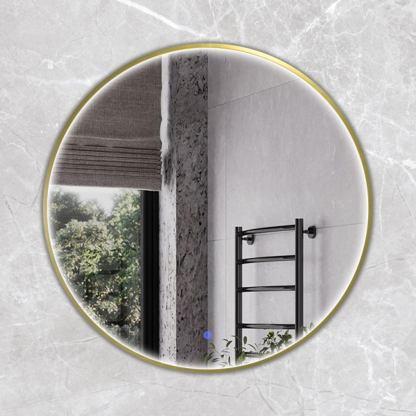 Зеркало с подсветкой LED IC-подсветка теплый свет, сенсорное Comforty Вега-75 00-00020725 матовое золото фото