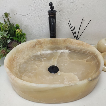 Накладная раковина из оникса Oval Yellow OY-01579 (53*38*14) фото