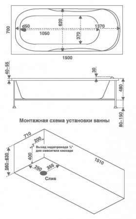 Ванна акриловая стандарт Bas Ибица 150х70 фото
