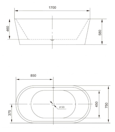 Акриловая ванна Art&Max AM-203-1700-750 170x75 фото