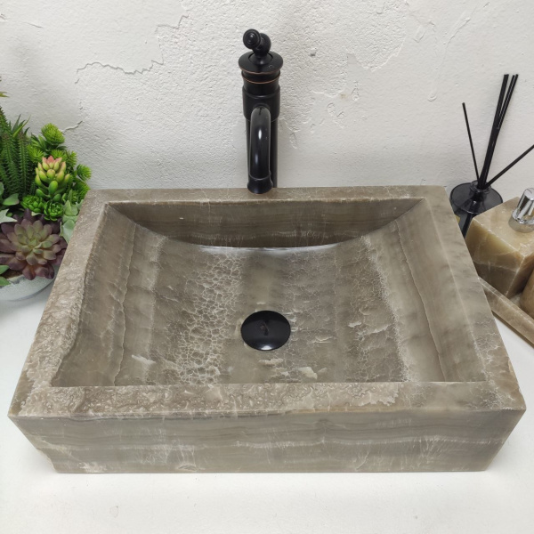 Накладная раковина из оникса Prau Grey Kecil OP-01543 (50*35*14) фото