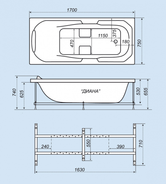 Акриловая ванна Triton Диана 170х75 фото