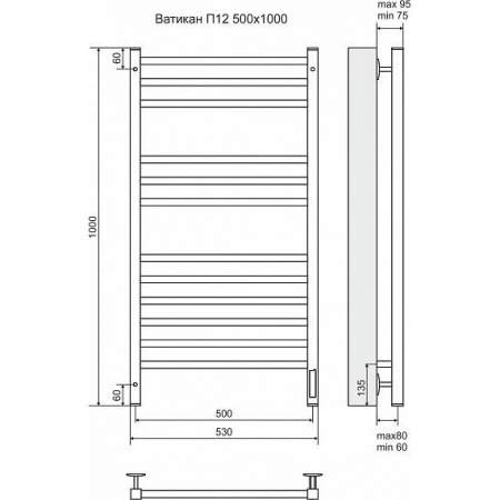 Полотенцесушитель электрический Terminus Ватикан П12 4660059580234 500х1000 фото