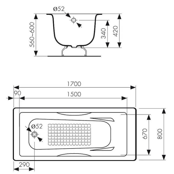Чугунная ванна Kaiser КВ-1706 170x80 с антискользящим покрытием фото