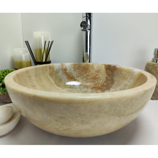 Накладная раковина из оникса Indo Bowl Yellow Small TinLip BO-00331 фото
