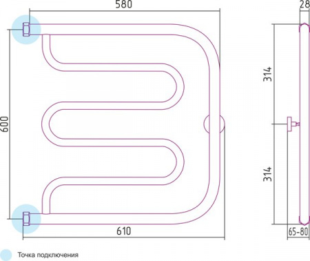 Водяной полотенцесушитель Сунержа Лира 600х600 Н.Г.  00-0011-6060 фото