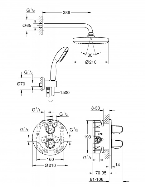 Душевая система скрытого монтажа Grohe Grohtherm 1000 Tempesta 210 34614001 фото