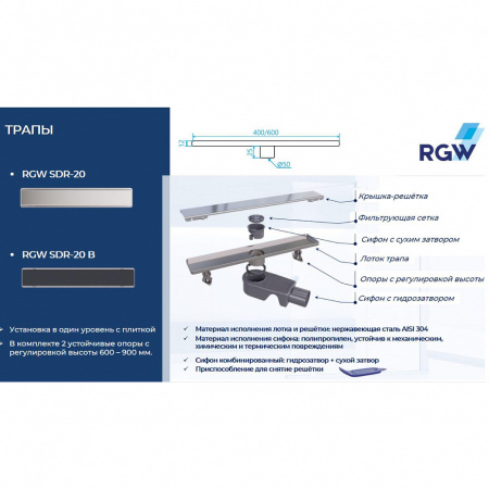 Душевой трап RGW SDR-20B 80 см, с решеткой фото