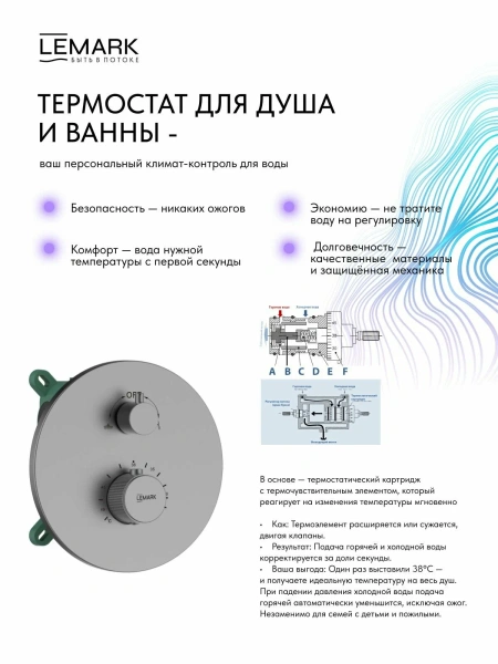 Душевая система скрытого монтажа с термостатом Lemark Beluga LMF-8065B-GM графит фото