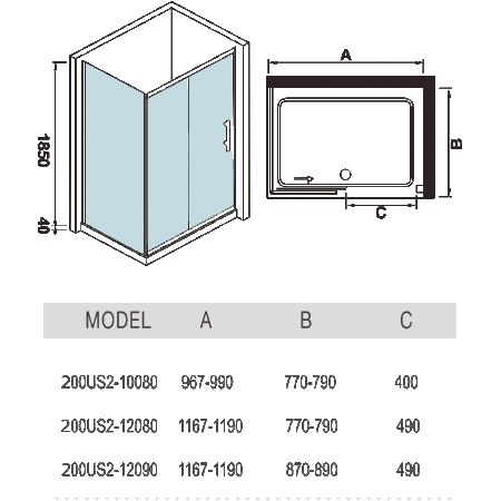 Душевой уголок WeltWasser WW200 200US22-12090 120х90 фото