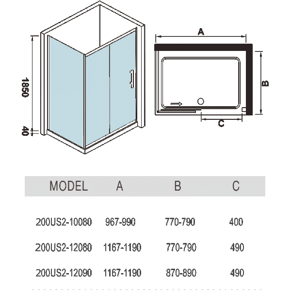 Душевой уголок WeltWasser WW200 200US22-12090 120х90 фото