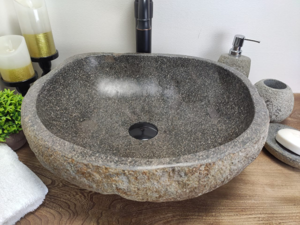 Накладная раковина из речного камня RS0622 (46*42*15) фото