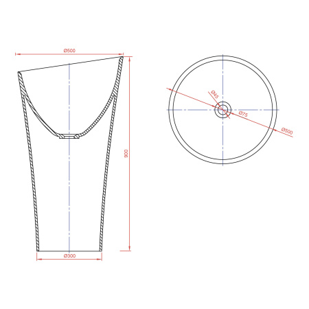 Напольная раковина Montebianco Pisa Cono 11237 50x50 фото