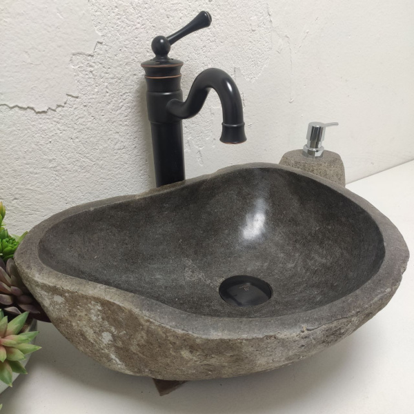 Накладная раковина из речного камня RS01489 (42*32*15) фото