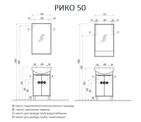 Тумба под раковину Акватон Рико 50 1A212401RIB90 фото