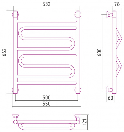 Водяной полотенцесушитель Сунержа Элегия+ 60х50 12-0205-6050 белый фото
