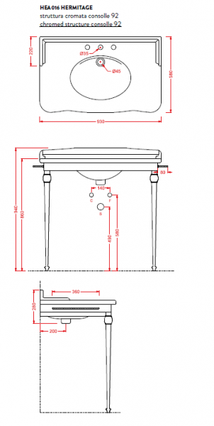Раковина с металлической консолью Artceram Hermitage HEA016 71 cr+HEL005 01 00/ EE14 bi*1 фото