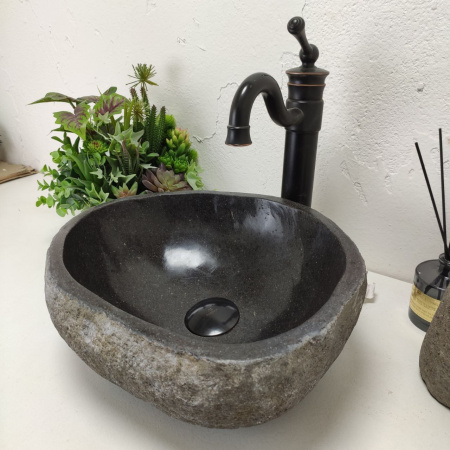 Накладная раковина из речного камня RS01445 (38*31*15) фото