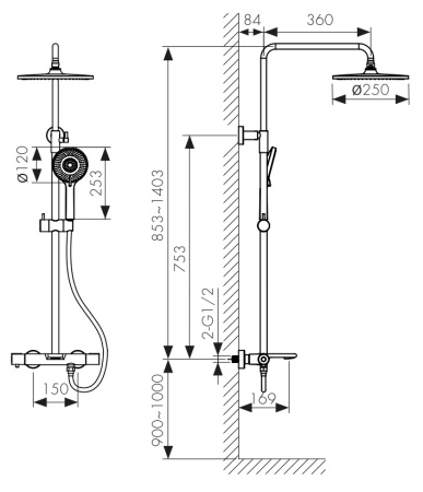 Душевая система с термостатом Kaiser Serio 05382-9 черная матовая фото