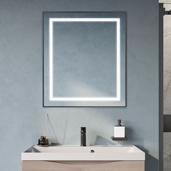 Зеркало с подсветкой и сенсорным выключателем BelBagno SPC-KRAFT-700-800-SENS-NERO 70x80 черное фото