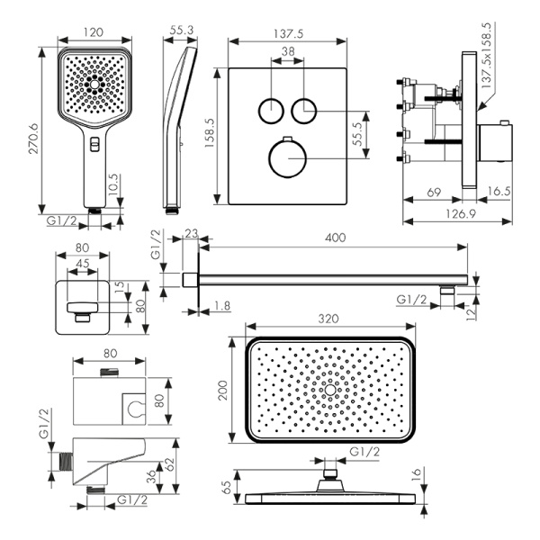 Душевая система скрытого монтажа с термостатом Kaiser Sano 08477-4 белая матовая фото