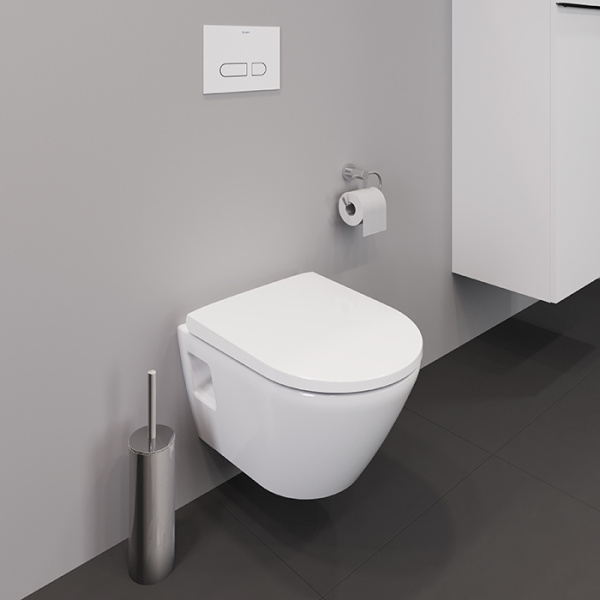 Подвесной унитаз безободковый, укороченный Duravit D-Neo 45870900A1 (2587090000+0021690000) с сиденьем фото