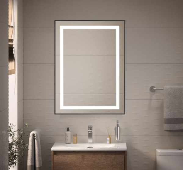 Зеркало с подсветкой и сенсорным выключателем BelBagno SPC-KRAFT-600-800-SENS-NERO 60x80 черное фото