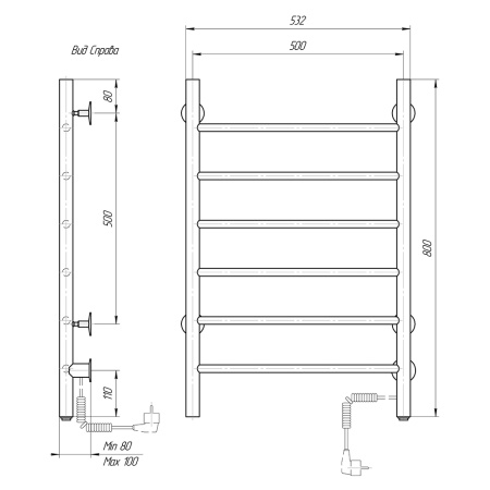 Полотенцесушитель электрический Domoterm Классик DMT 109-6 50х80 ЧРН EK R фото