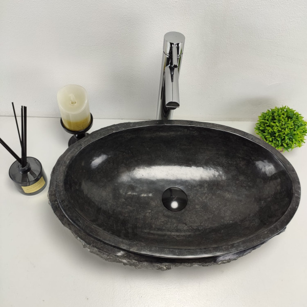 Накладная раковина из мрамора Oval Black Marmo Wave OM-00870 (57*37*15) фото