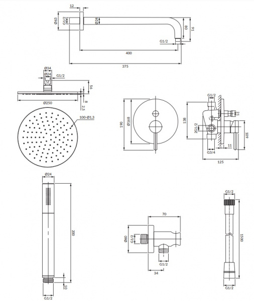 Душевая система для скрытого монтажа Omnires Y SYSY22XCR фото