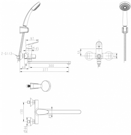 Смеситель для ванны с душем Bravat Drop F64898C-LB фото