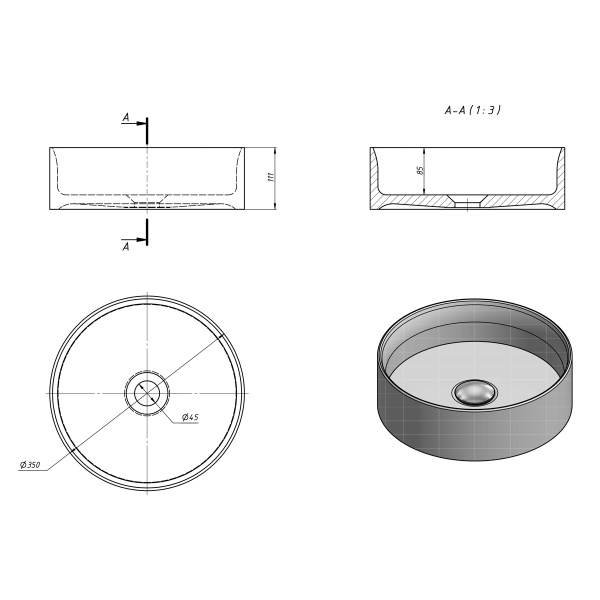 Раковина EQUIL 110A белая фото