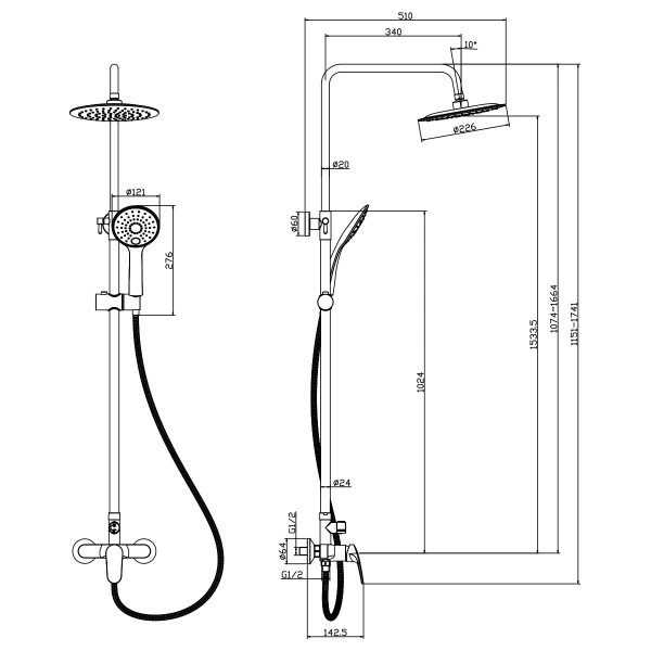 Душевая система (стойка) Rossinka RS45 RS45-45 фото