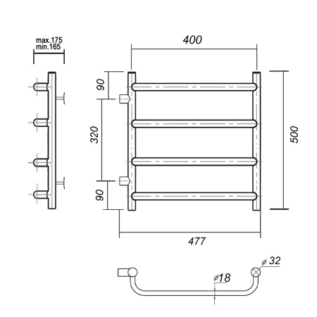 Полотенцесушитель водяной Domoterm Стефано Стефано П5 400x500-320 фото