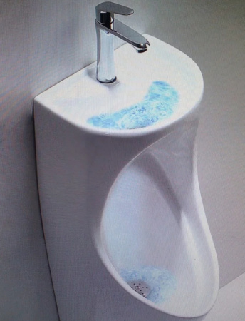 Писсуар со встроенным рукомойником CeramaLux X573P с горизонтальным выпуском фото