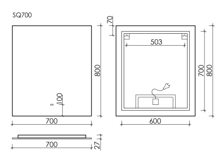 Зеркало с подсветкой Sancos Square SQ700 70x80 фото