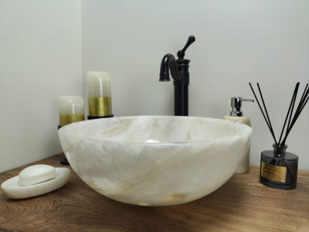 Накладная раковина из оникса Indo Bowl Yellow Small TinLip BO-00310 фото