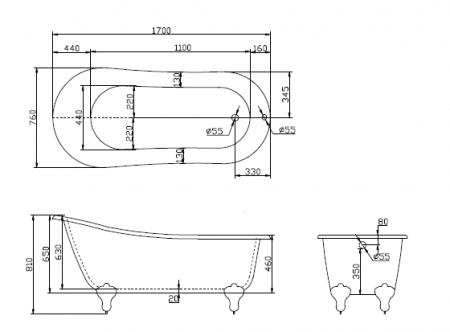 Акриловая ванна BelBagno BB06-1700-CRM 170х76 на ножках фото