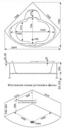 Ванна акриловая Bas Дрова 160х160 фото