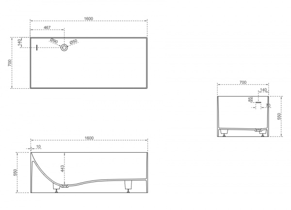 Ванна из искусственого камня Abber Stein AS9640-1.6 160x70 белая матовая фото